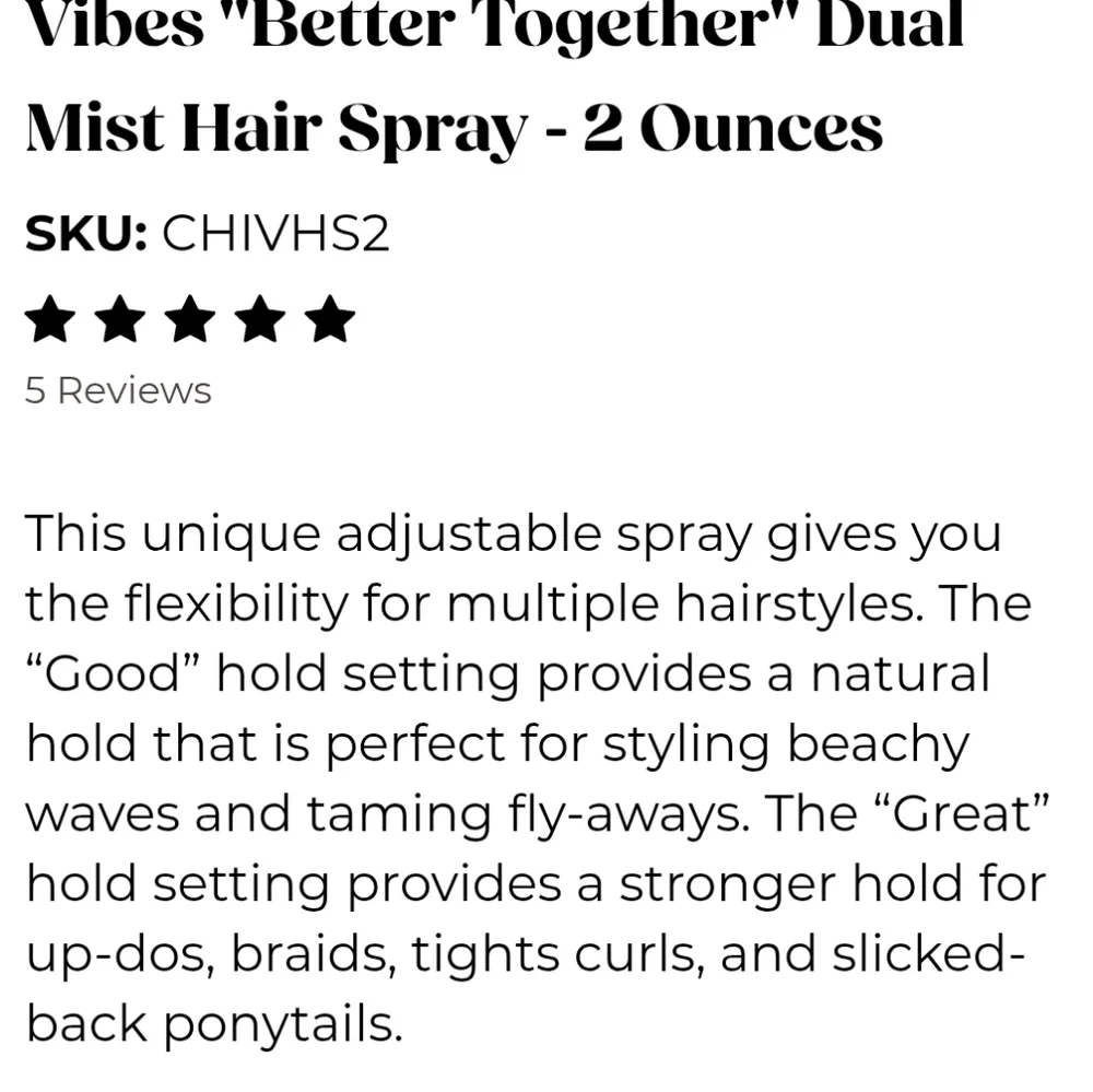 CHI Vibes Better Together‎ Dual Mist Hair Spray- Travel Size